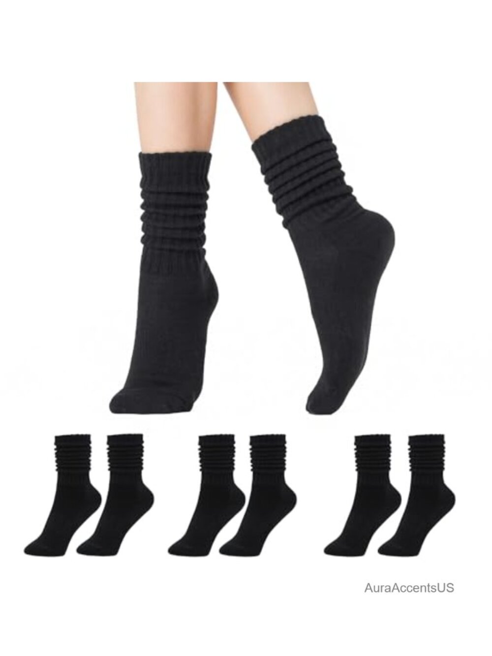 Scrunch Crew Socks Slouchy Mid Calf Boot Socks 3 Pairs